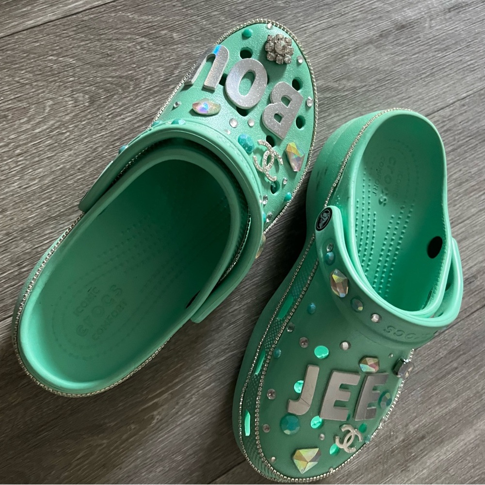 Kids Green Clogs with Decorative Accents